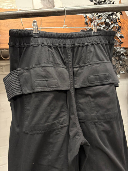 AW2024 Rick Owens ‘Porterville’ Creatch Black Cotton Wide Leg Cargo Pants