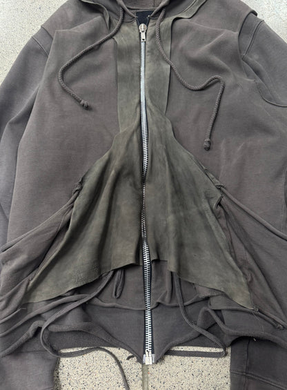 Rick Owens ‘Slab’ Layered Leather ‘Dust’ Hoodie