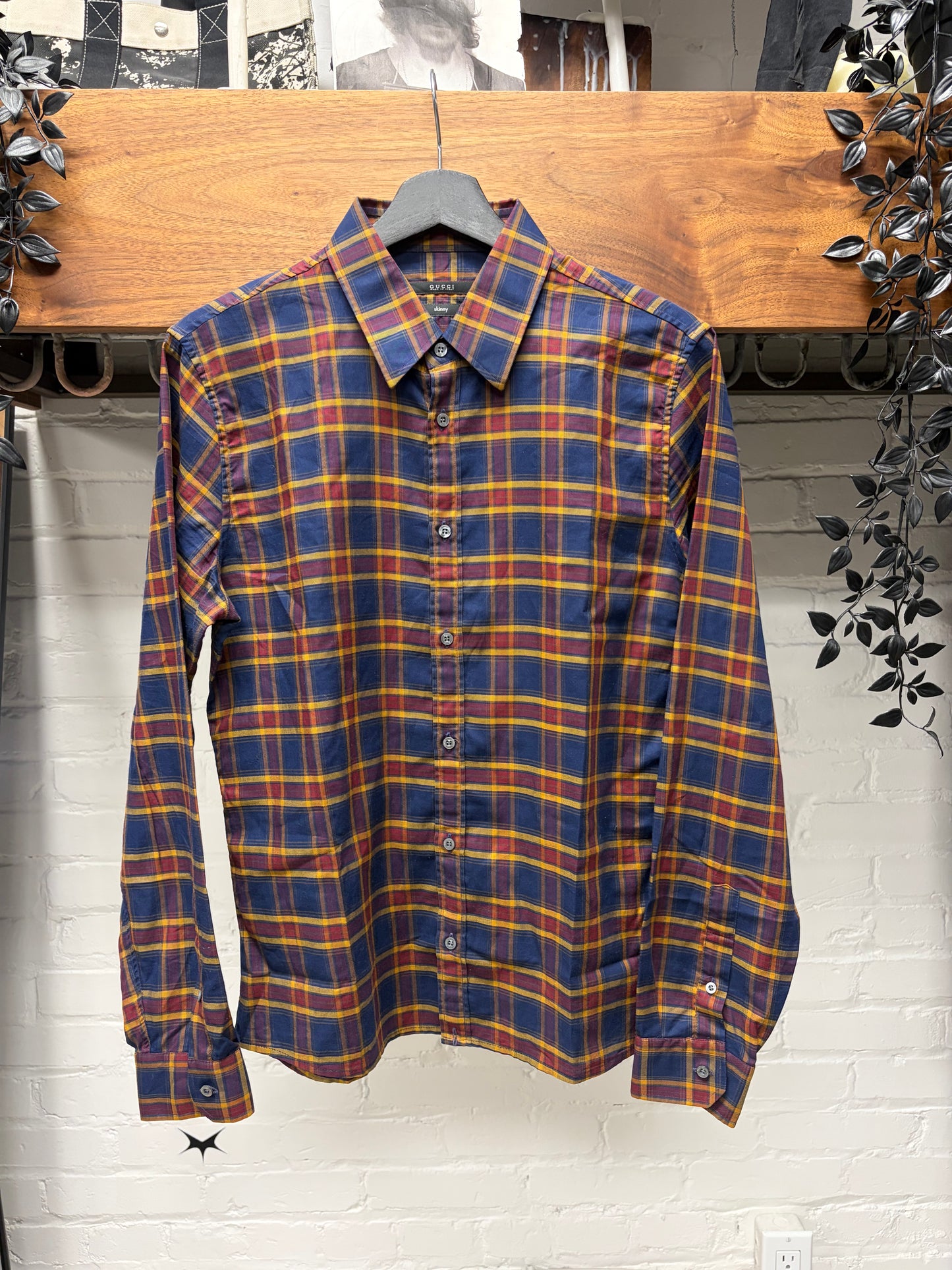 Gucci Tonal Plaid Patterned Slim Fit Button Up Shirt