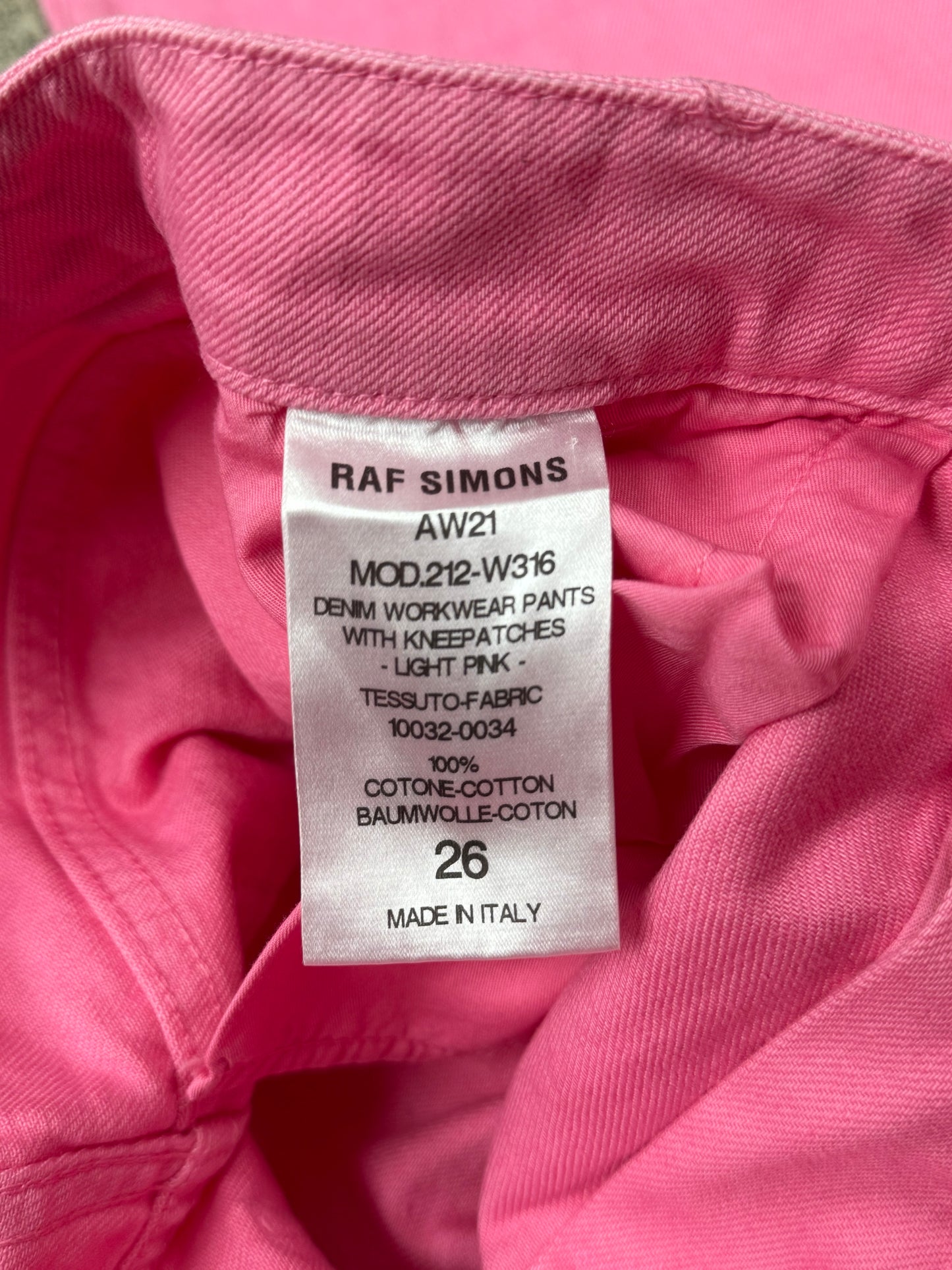 AW2021 Raf Simons Pink RS Leather Patch ‘Workwear’ Denim