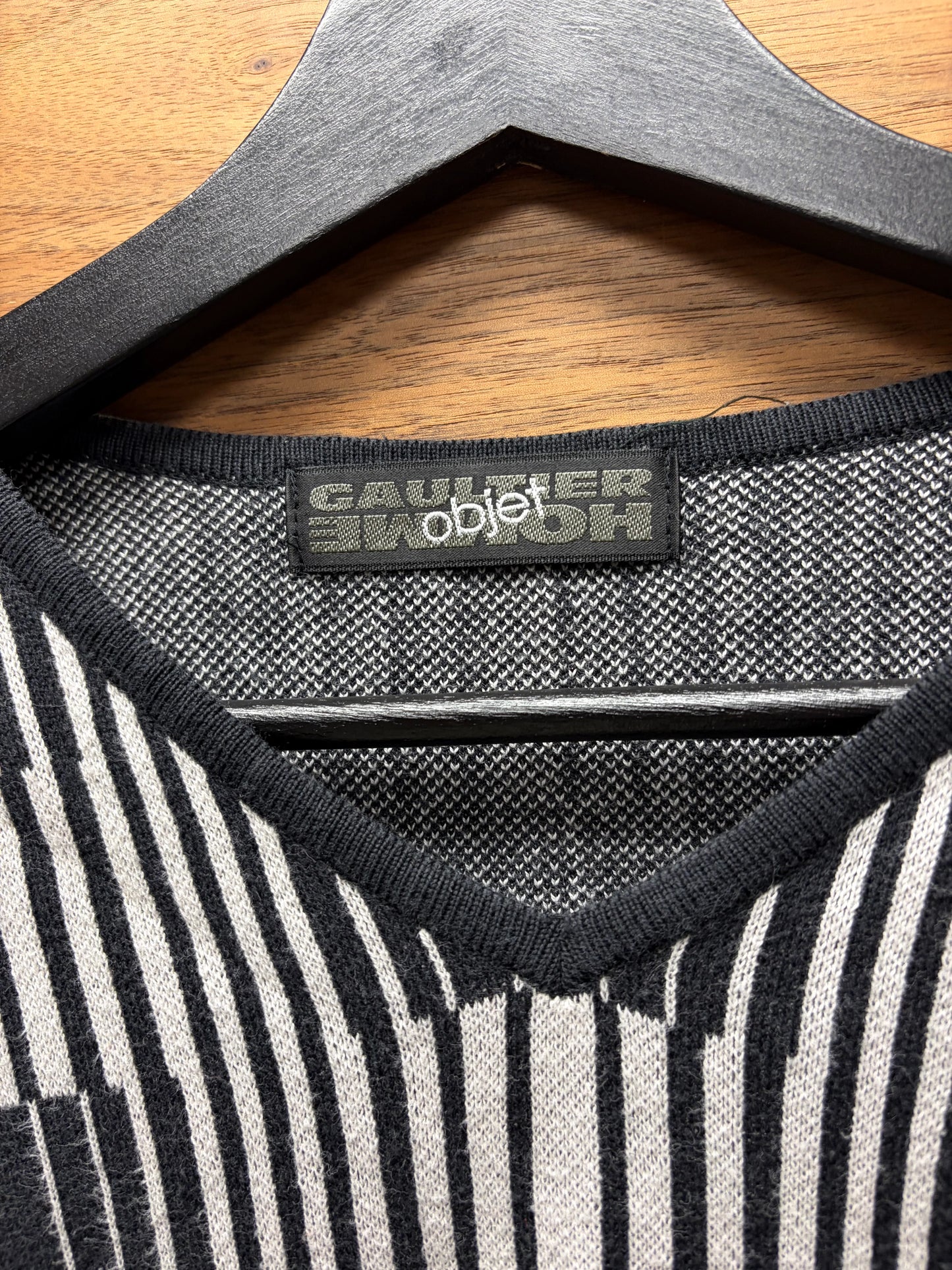 Vintage Jean Paul Gaultier ‘Objet’ Vertical Bar Patterned V-Neck Knit Sweater