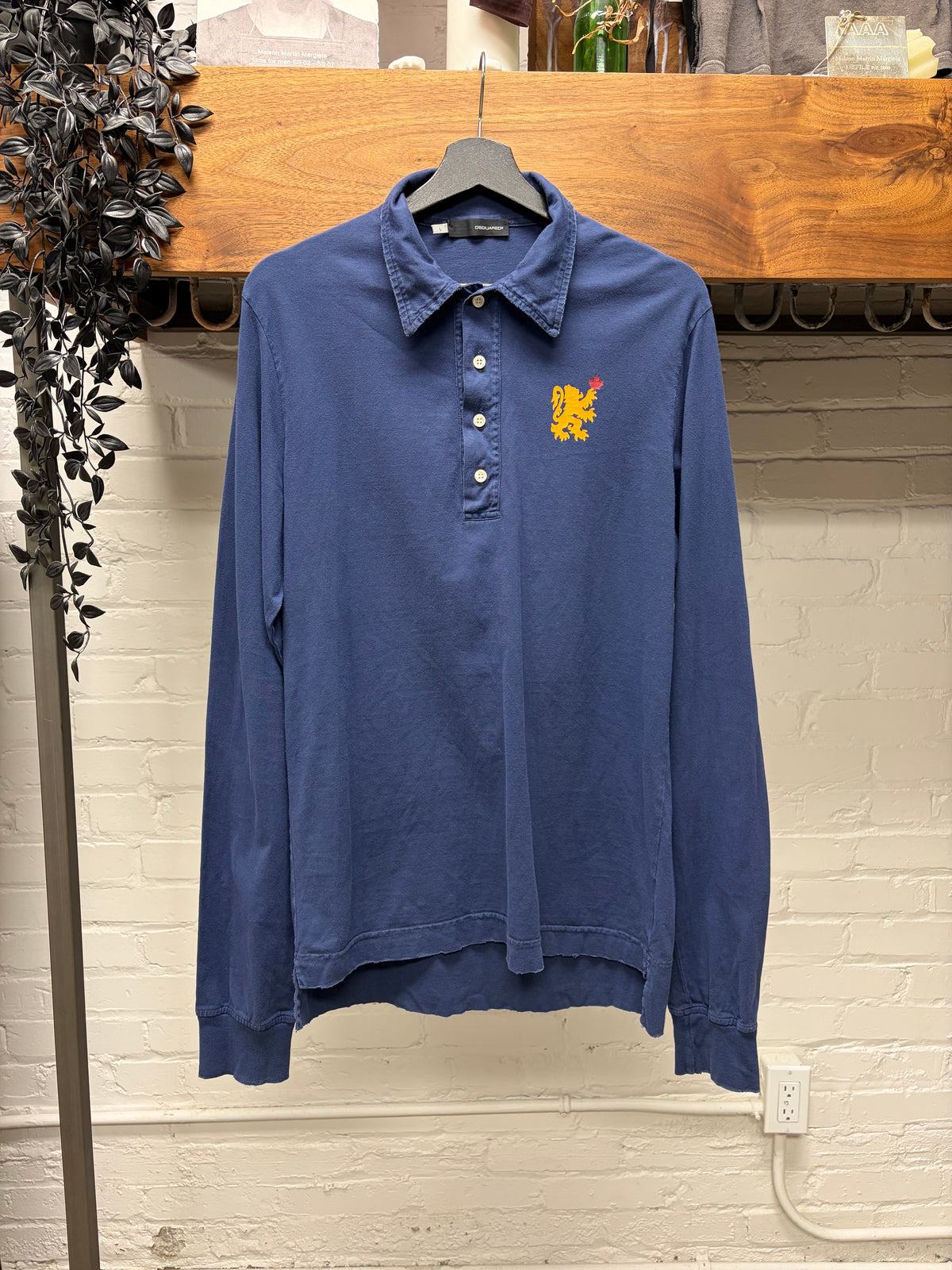 AW2006 Dsquared2 'Duke' Blue Lion Crest Distressed Long Sleeve Polo