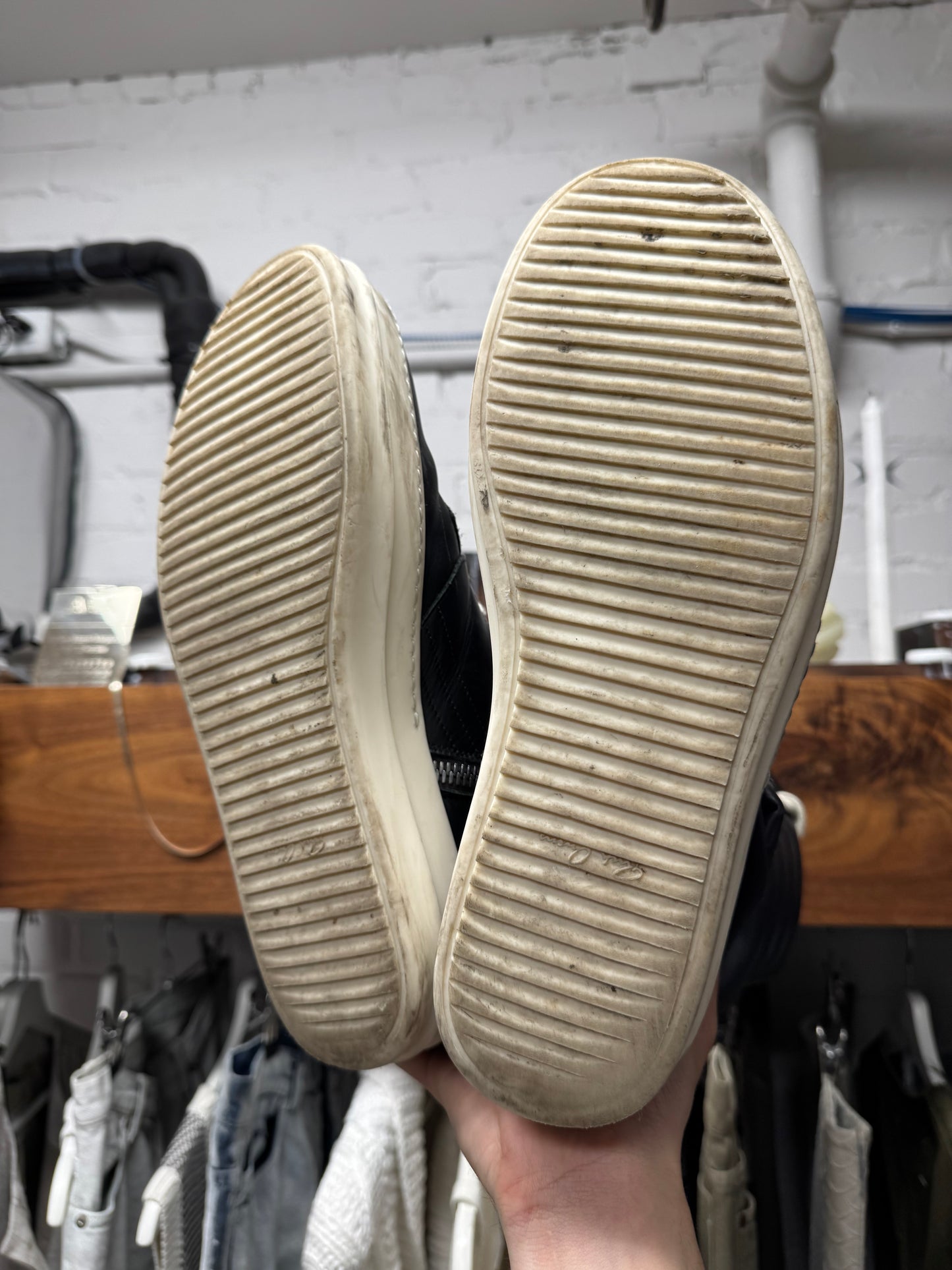 Rick Owens ‘Cargobasket’ Black/Milk Leather High Top Sneakers