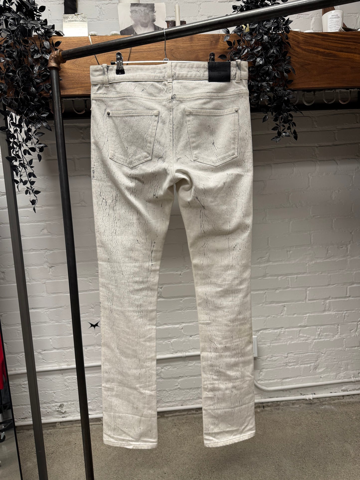 2014 Balenciaga ‘Paint Cracked’ White Skinny Jeans