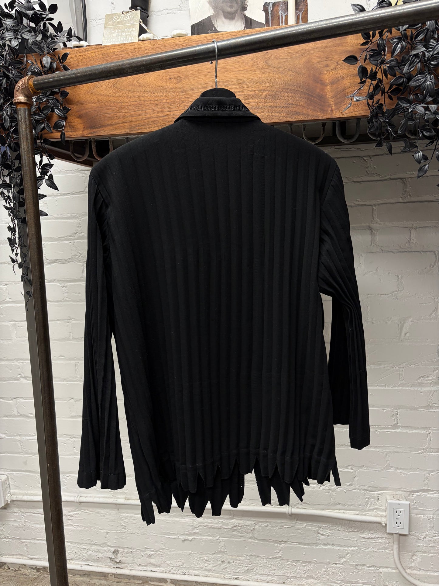 Issey Miyake Pleated Black Slim Cut Button Snap Blazer