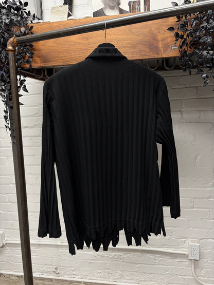 Issey Miyake Pleated Black Slim Cut Button Snap Blazer