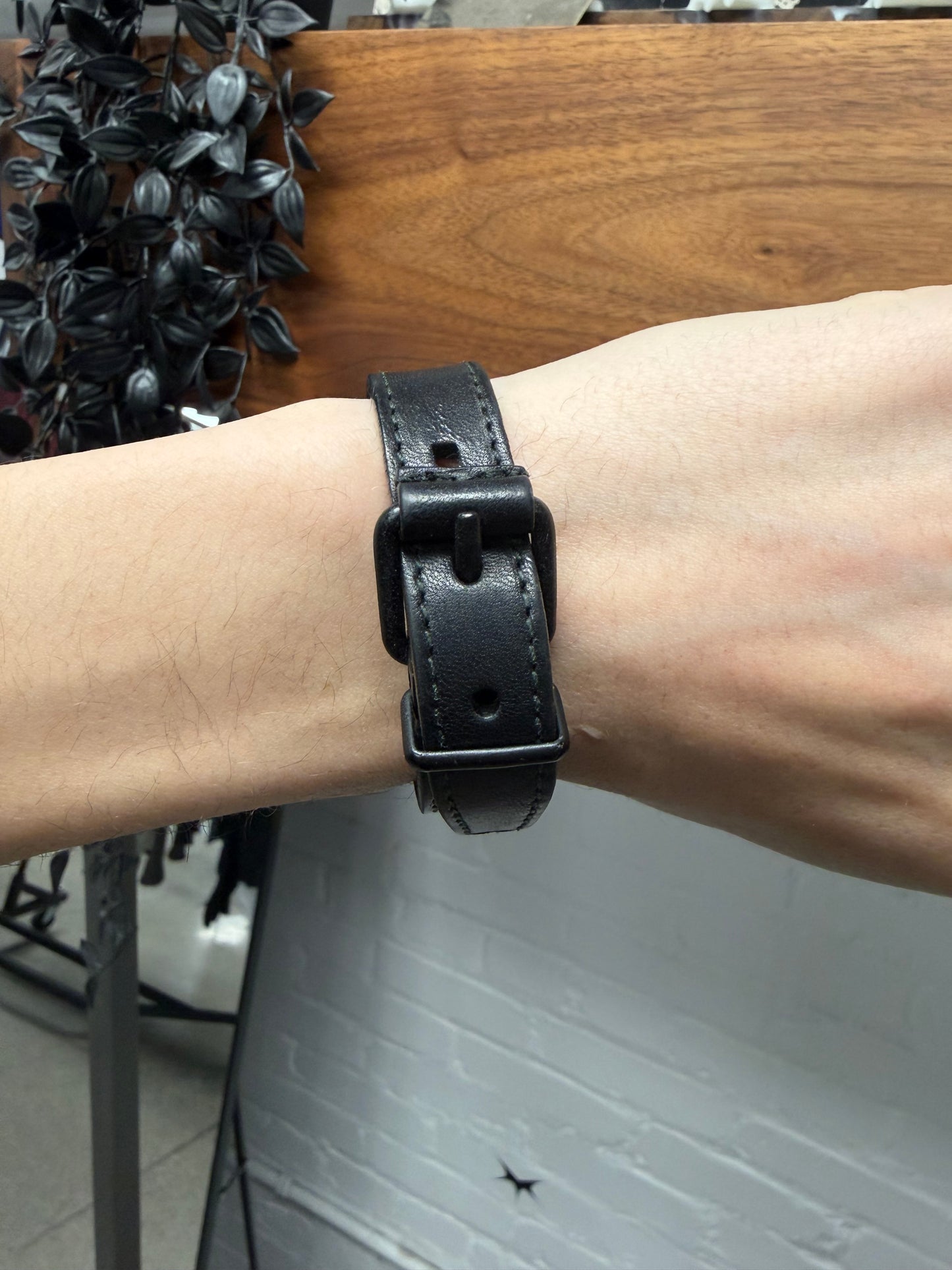 Balenciaga ‘Agneau’ Single Strap Black Calfskin Leather Bracelet