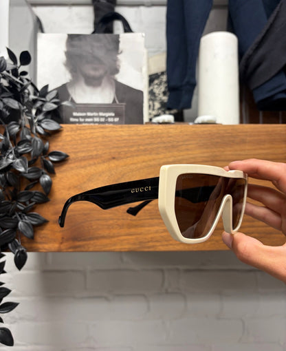 Gucci Ivory/Black Gold Tinted Squared Shape Sunglasses