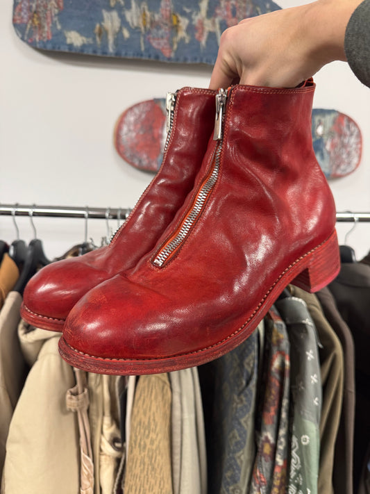 Guidi ‘PL1’ Red Leather Front Zip Boots