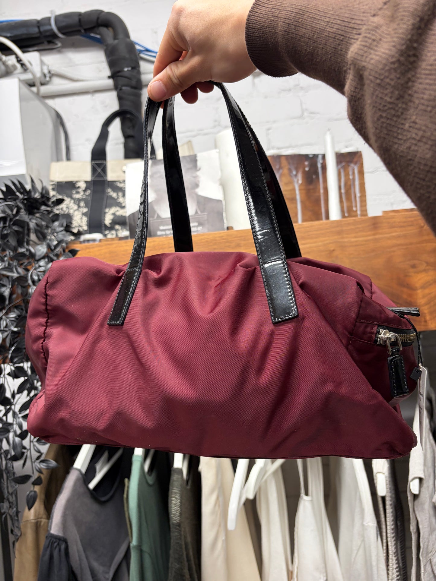 Prada Tessuto Nylon Oxblood Red Mini Gym Bag