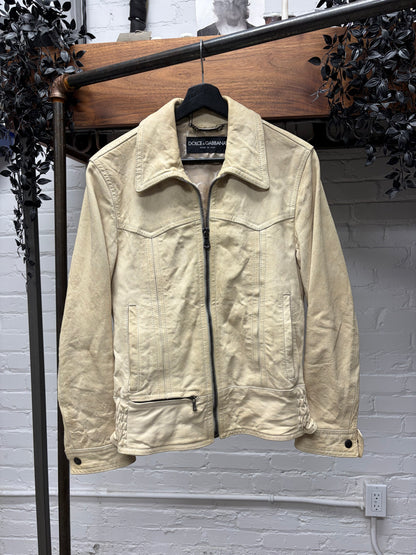 2000s Dolce & Gabbana Mainline Cream White Western Leather Jacket