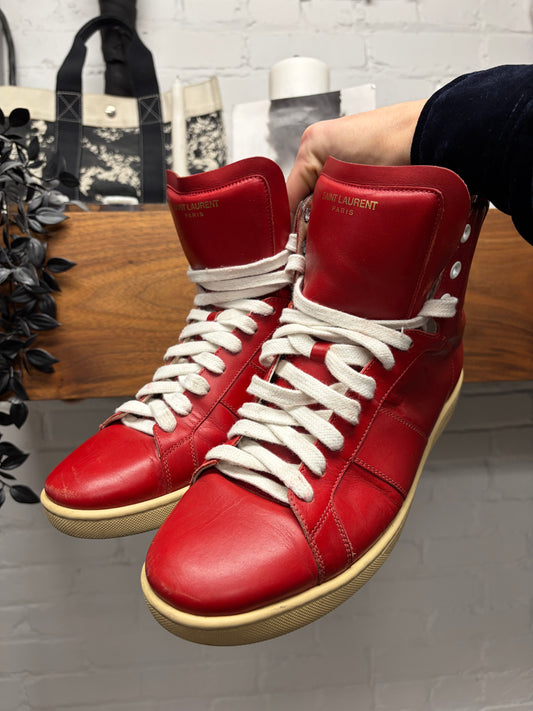 Saint Laurent SL/03 Red/White Leather Court High Top Sneakers