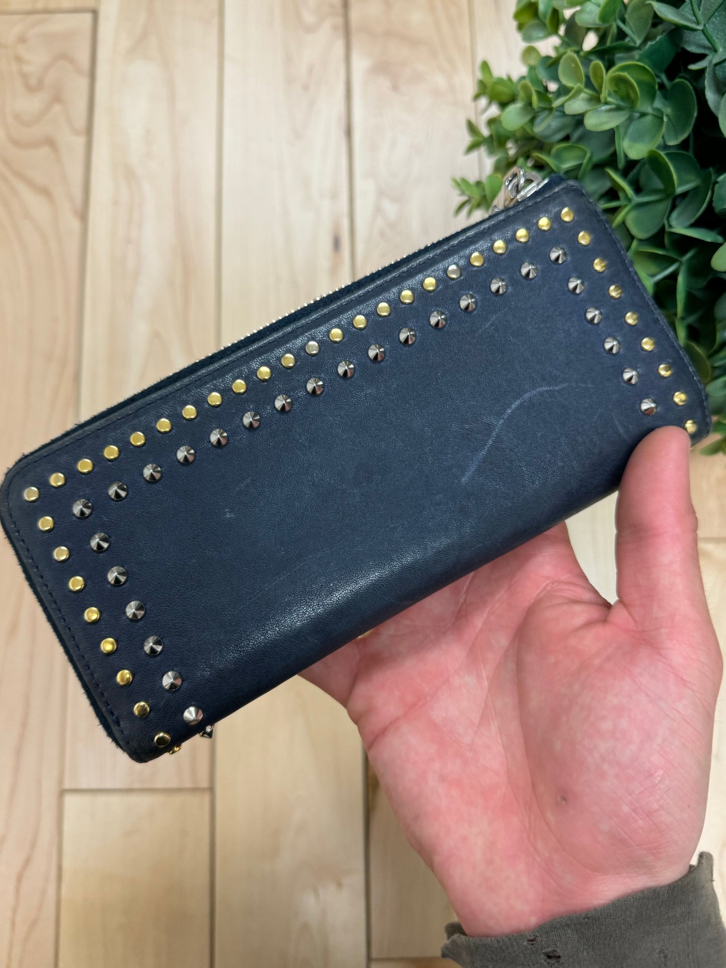 Miu Miu Studded Black Leather Long Wallet