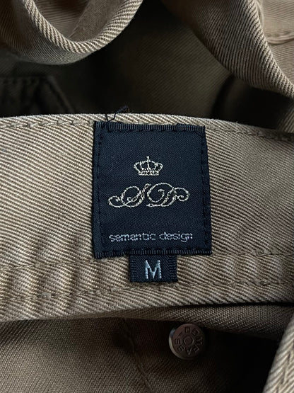 Semantic Design Distressed Wide Cut Washed Brown Denim