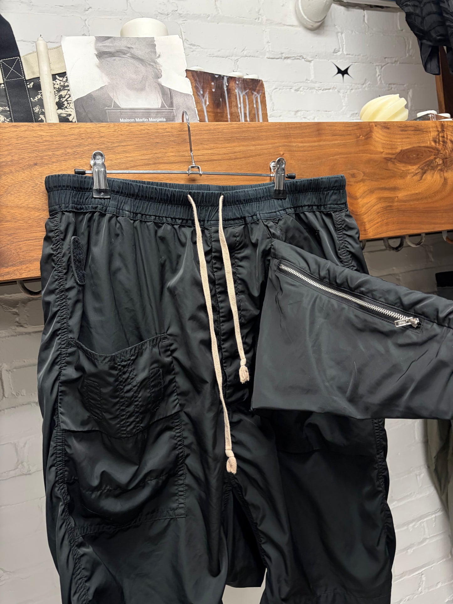 SS2016 Rick Owens ‘Memphis’ Black Nylon Drawstring Shorts