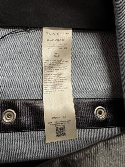 AW2022 Rick Owens ‘Strobe’ Waxed Black Jumbo ‘Fog Pocket’ Work Jacket