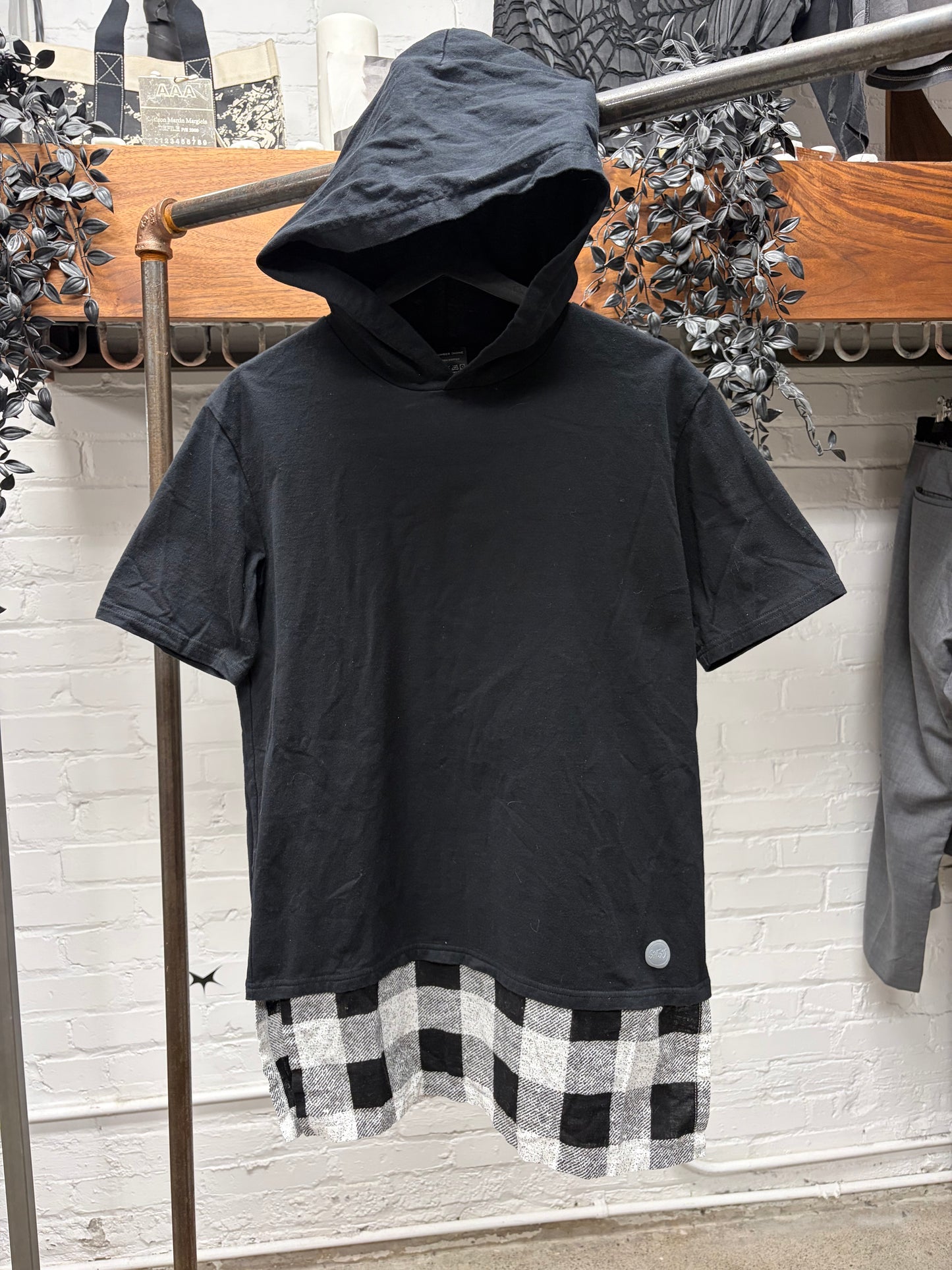 Number (N)ine Short Sleeve Layered Flannel Hoodie