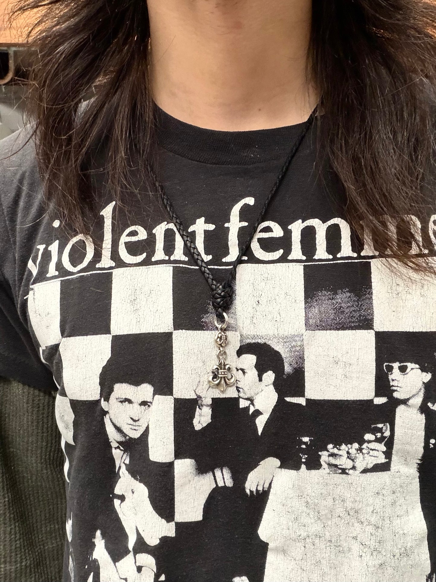Chrome Hearts ‘Fleur De Lis’ Double Bail Pendant + Braided Leather Rope Necklace