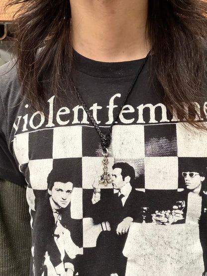 Chrome Hearts ‘Fleur De Lis’ Double Bail Pendant + Braided Leather Rope Necklace
