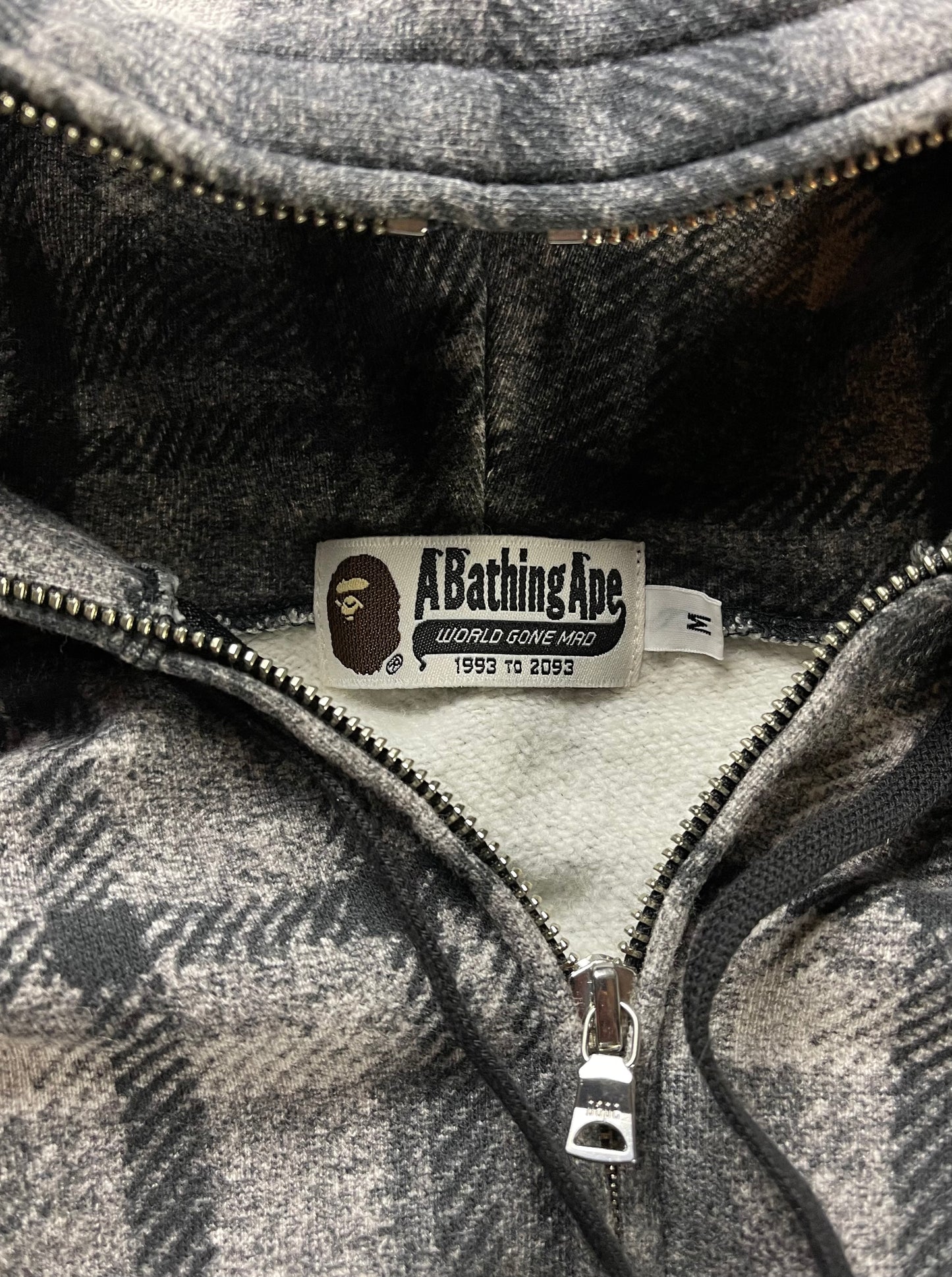 Bape Full Zip Plaid Grey/Black Hoodie