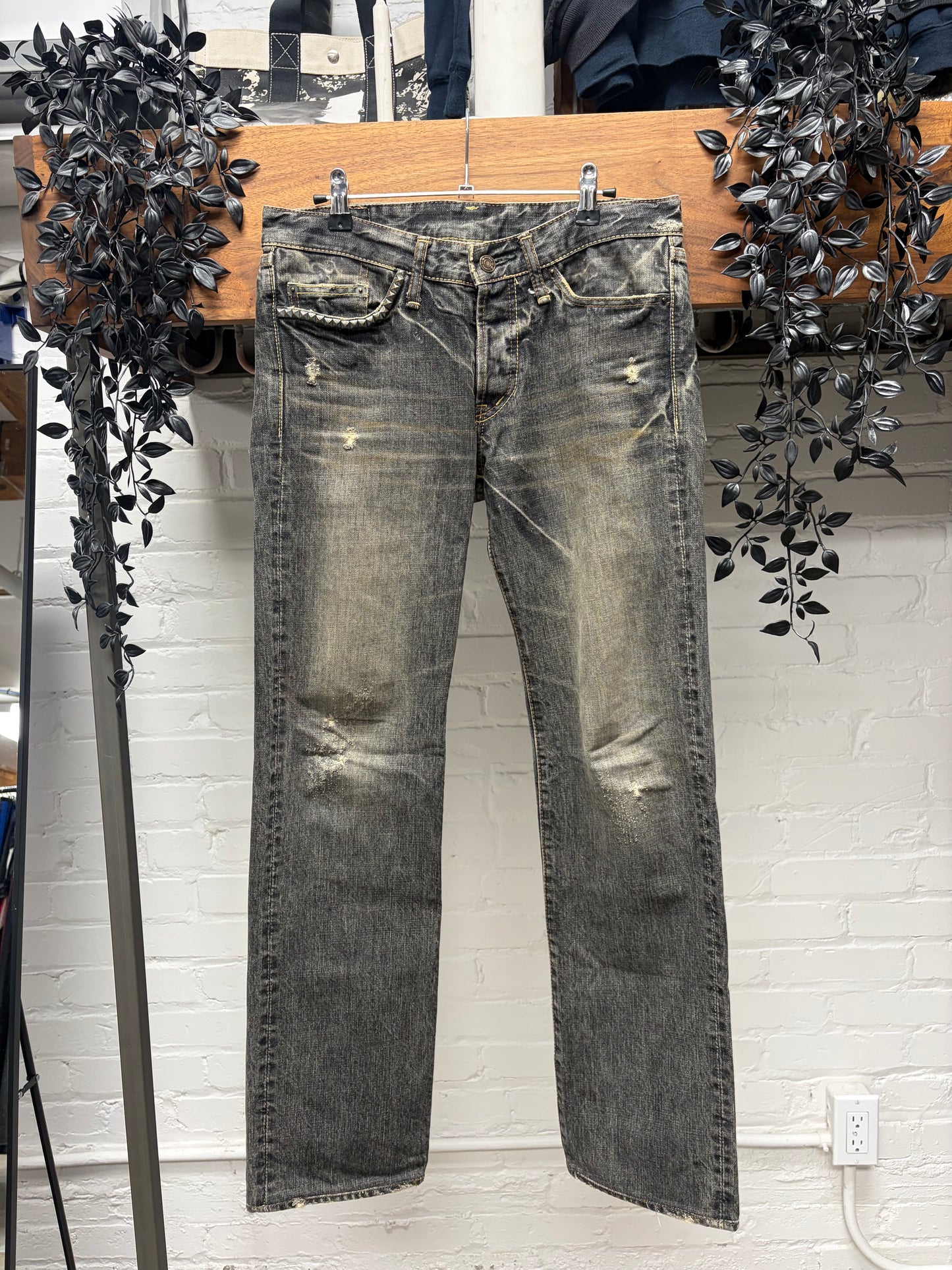 Hysteric Glamour Stud Pocket ‘Washed Grey’ Skinny Jeans