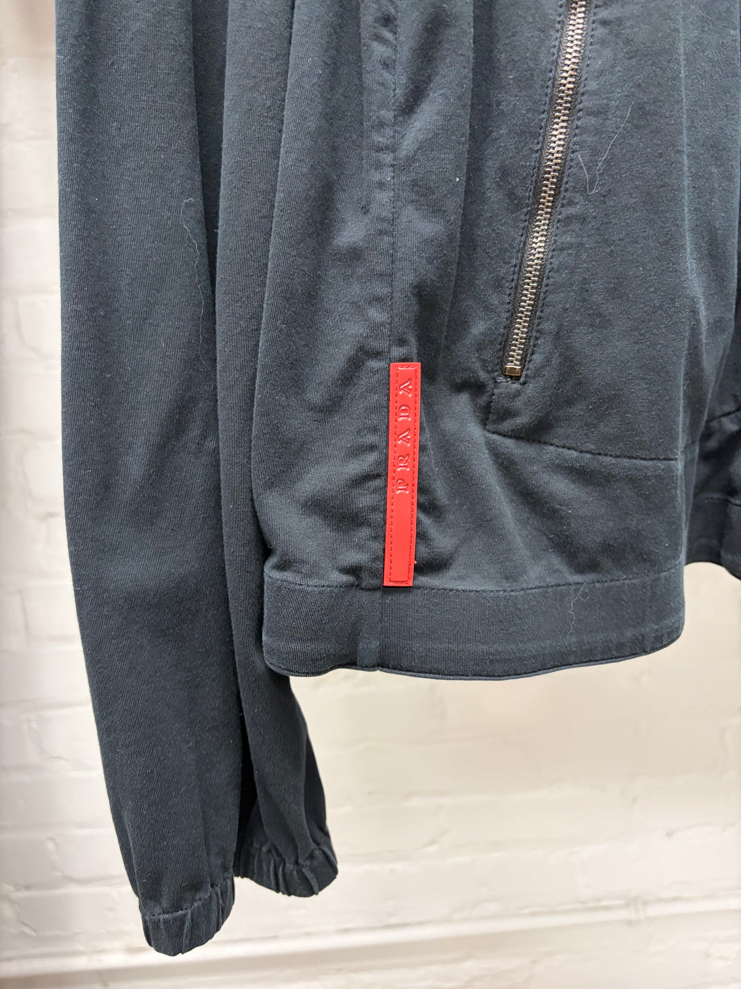 Prada Sport Black Cotton Zip-Up Bomber Jacket