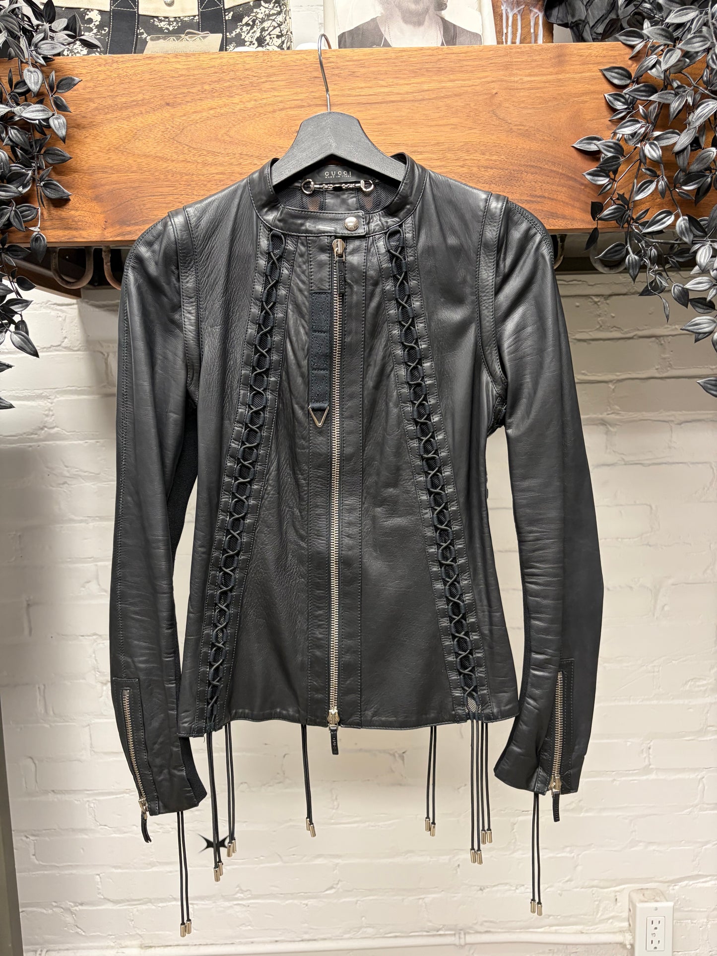SS2010 Gucci by Frida Giannini Black Lambskin Leather ‘Corset Bondage’ Motorcycle Jacket