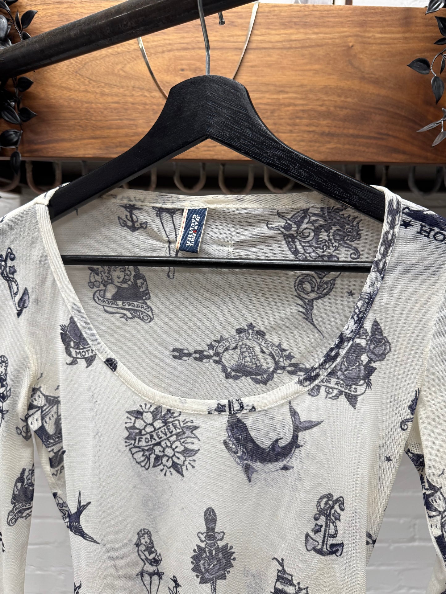 Vintage Jean Paul Gaultier American Traditional ‘Tattoo’ Mesh Long Sleeve Shirt