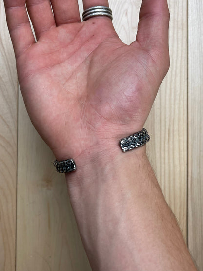 Number (N)ine Textured Silver Bangle Bracelet