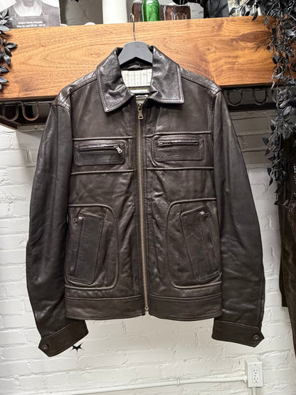 Dolce & Gabbana Natural Brown Patina Lambskin Leather Motorcycling Jacket