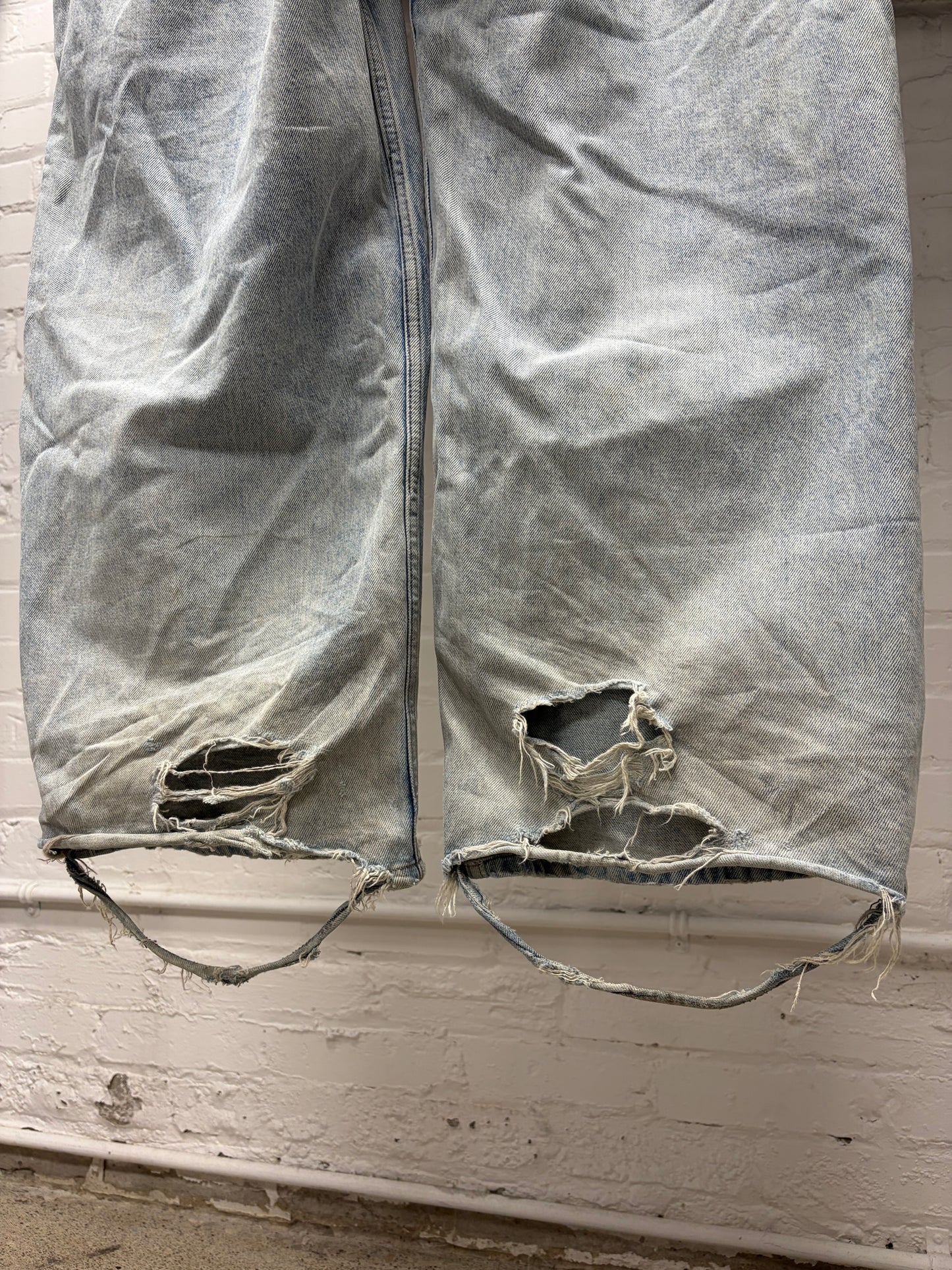 2023 Balenciaga ‘Skater Cut’ Light Wash Blue Heelbite Wide Leg Denim