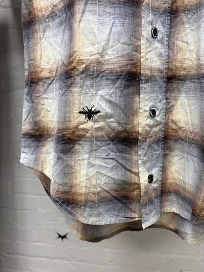 Dior Homme Brown ‘Shadow Plaid’ Embroidered Bee Logo Short Sleeve Flannel Shirt