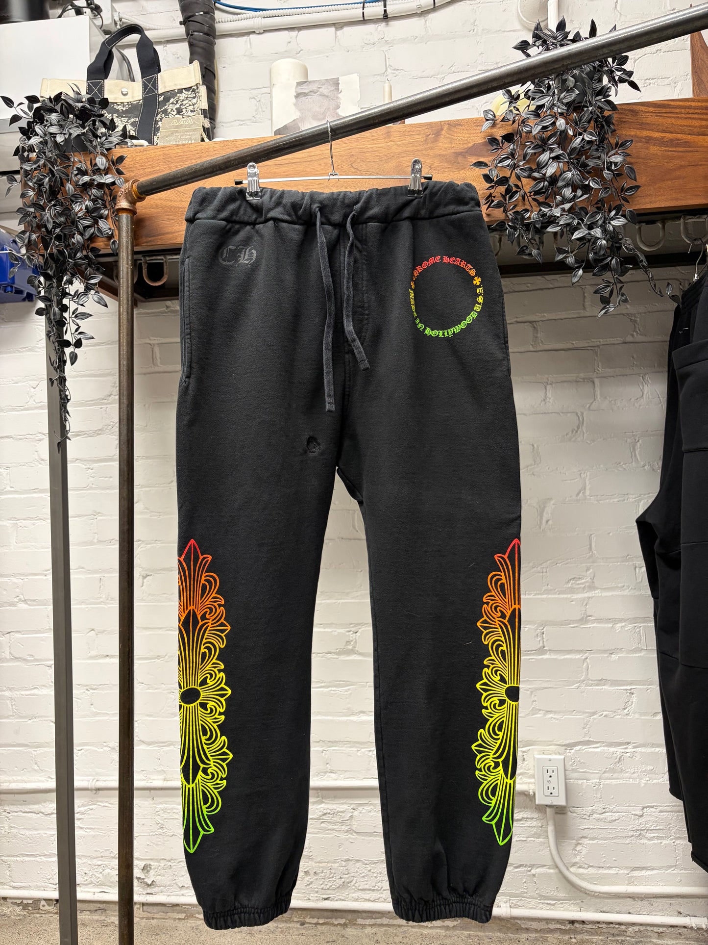 Chrome Hearts ‘Floral Cross’ Gradient Logo Black Drawstring Sweatpants