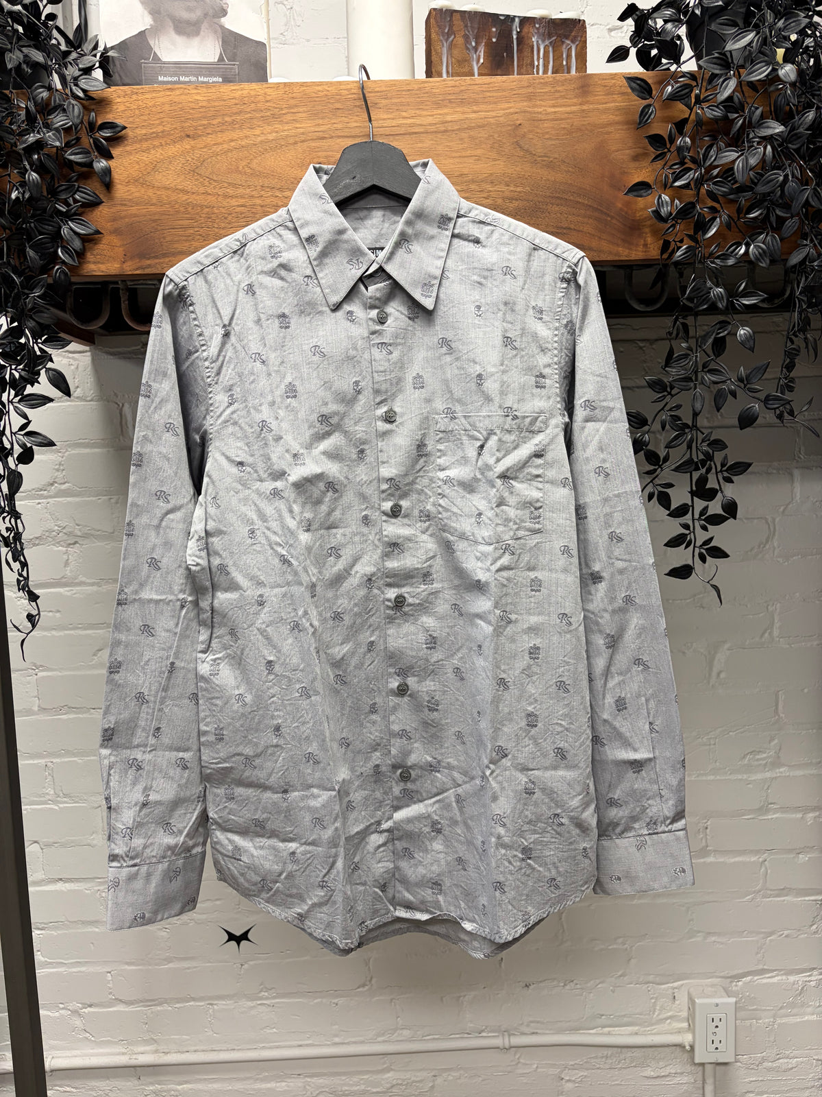AW2006 Raf Simons ‘Iconography Monogram’ Grey Skull/RS Logo Button Up Shirt