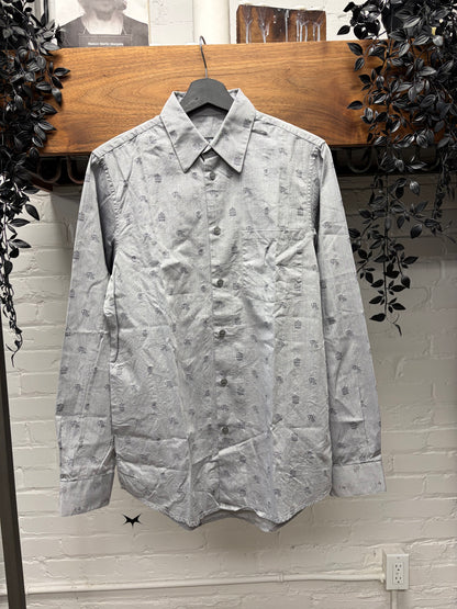 AW2006 Raf Simons ‘Iconography Monogram’ Grey Skull/RS Logo Button Up Shirt