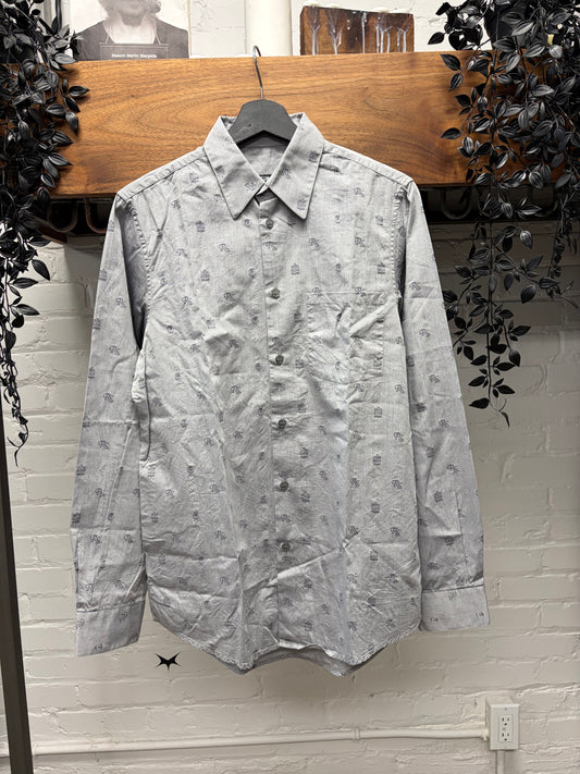 AW2006 Raf Simons ‘Iconography Monogram’ Grey Skull/RS Logo Button Up Shirt