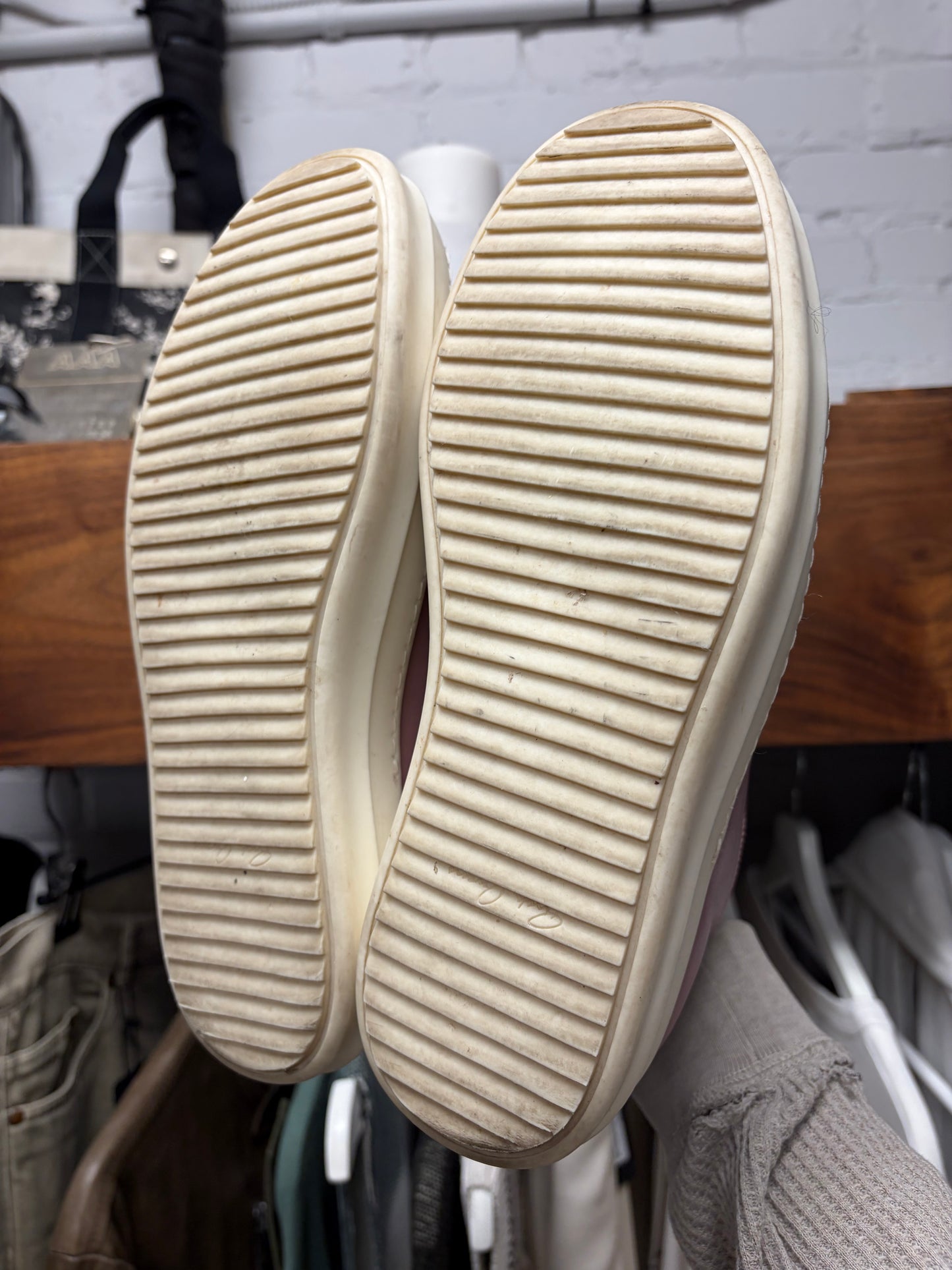 Rick Owens Pink/Milk Leather ‘Ramones’ Low Top Sneakers