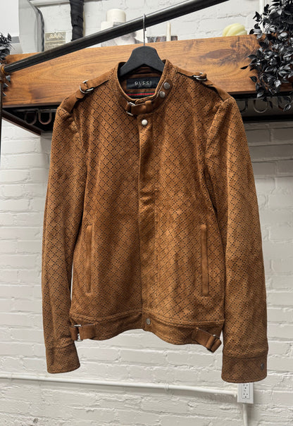 Gucci by Tom Ford ‘Diamante’ Perforated Brown Suede Biker Jacket