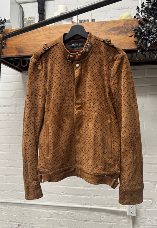 Gucci by Tom Ford ‘Diamante’ Perforated Brown Suede Biker Jacket