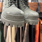 Balenciaga Distressed Canvas Military Green ‘Strike’ Combst Boots