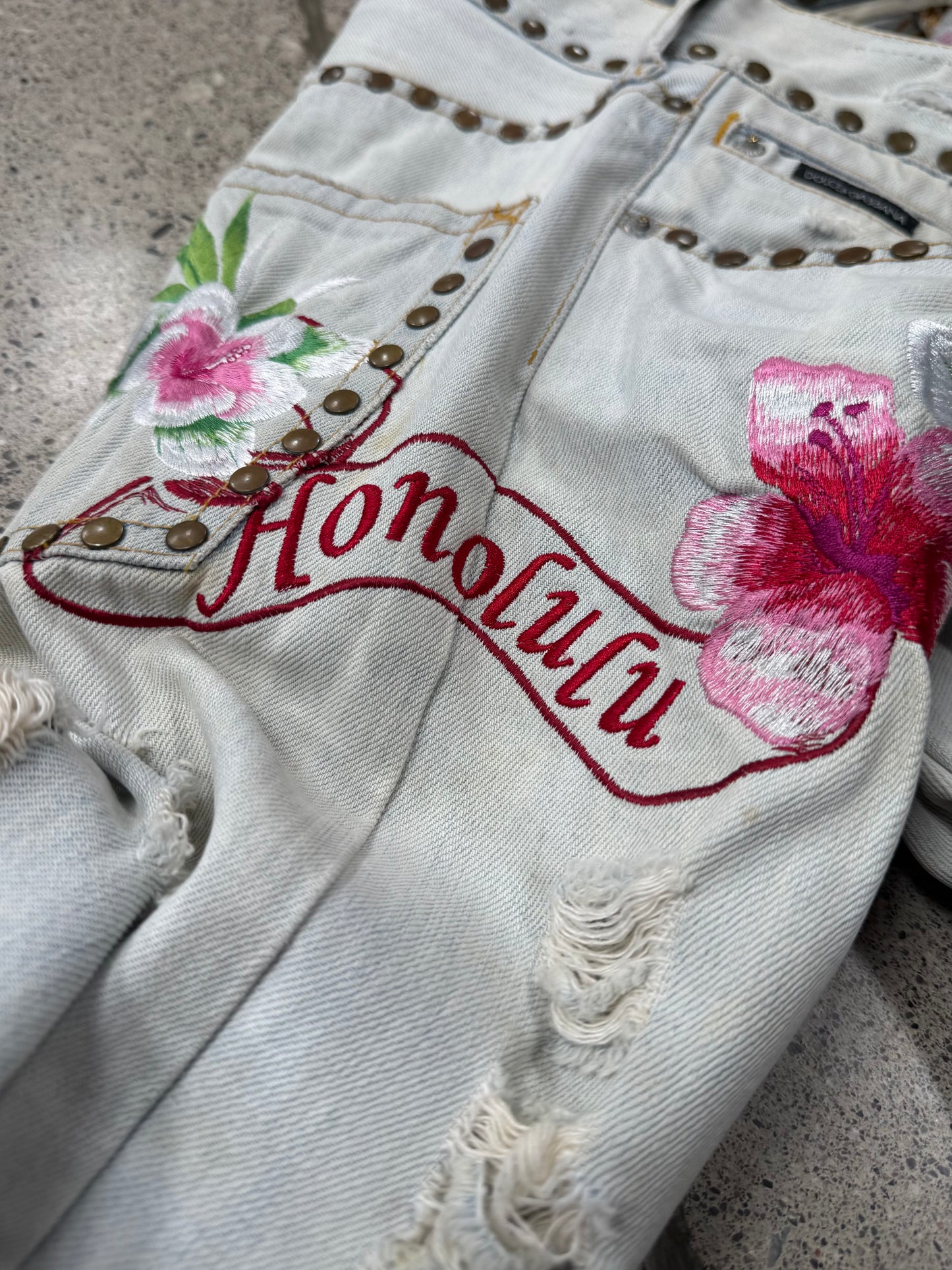 SS2005 Dolce & Gabbana ‘Aloha’ Studded Light Wash Denim