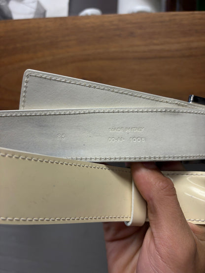 2009 Dior Homme Thin White Leather Belt with Angular Silver Buckle
