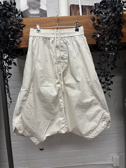 SS2019 Julius Cream White Nylon Lightweight ‘Pod’ Drop Crotch Shorts