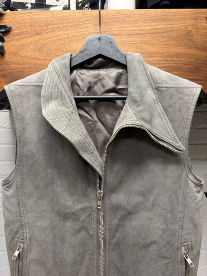 SS2015 Rick Owens ‘Faun’ Grey DRKDust Leather ‘Mollino’ Leather High Neck Zip Vest