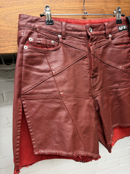 Rick Owens Dark Cherry ‘Trucker Cut-Off’ Waxed Pentagram Denim Shorts