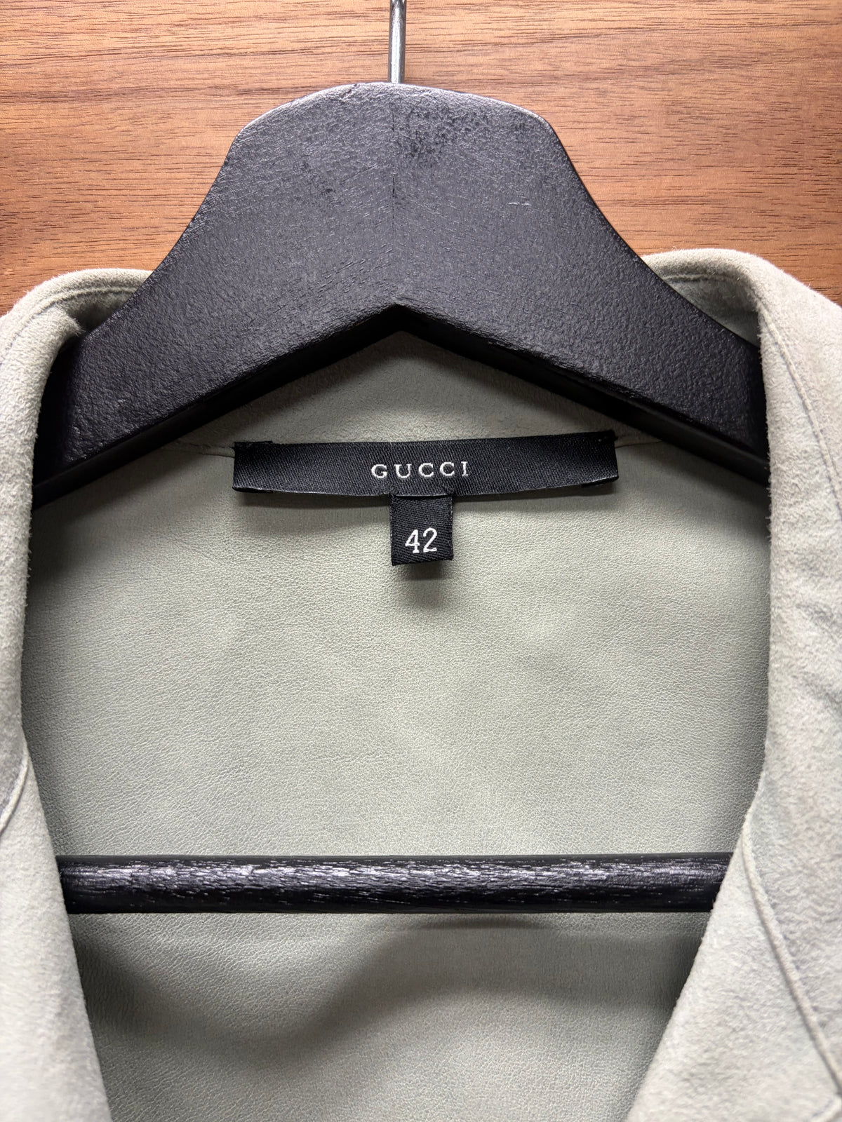Gucci Mint Green/Tan Single Button Closure Suede Button Snap Shirt