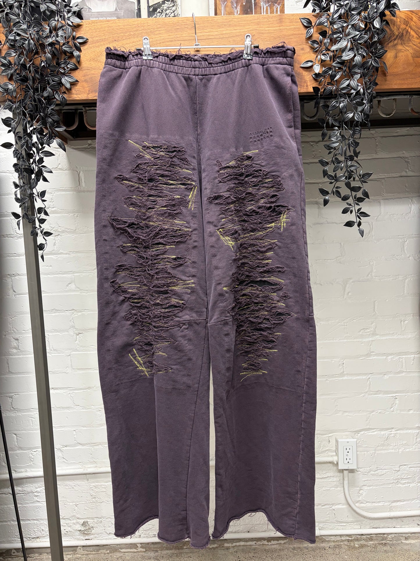 2024 Maison Margiela Distress/Repaired Dark Purple Wide Leg Sweatpants