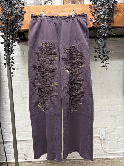 2024 Maison Margiela Distress/Repaired Dark Purple Wide Leg Sweatpants