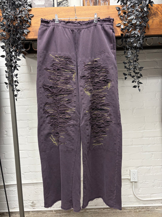 2024 Maison Margiela Distress/Repaired Dark Purple Wide Leg Sweatpants