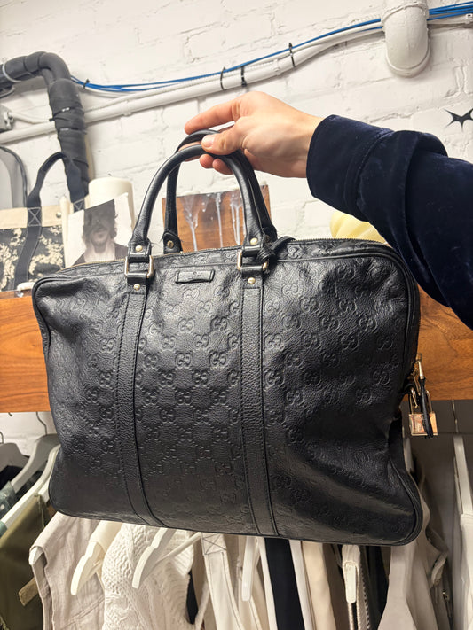 Gucci ‘Guccissima’ Embossed Monogram Black Leather Business Bag